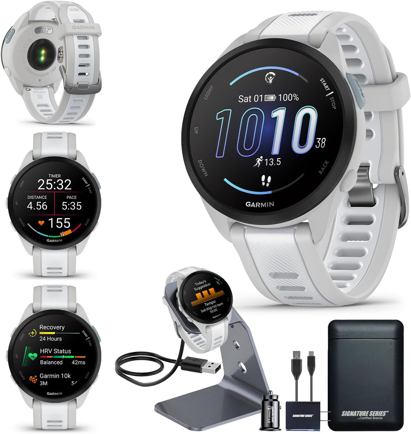 Garmin Forerunner 165 GPS Running Smartwatch with Power Bundle