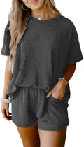 Two Piece Women's Short Sleeve Shirt and High Waisted Shorts Set