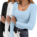Ekouaer Womens Square Neck Ribbed Long Sleeve Top - 3 Pack