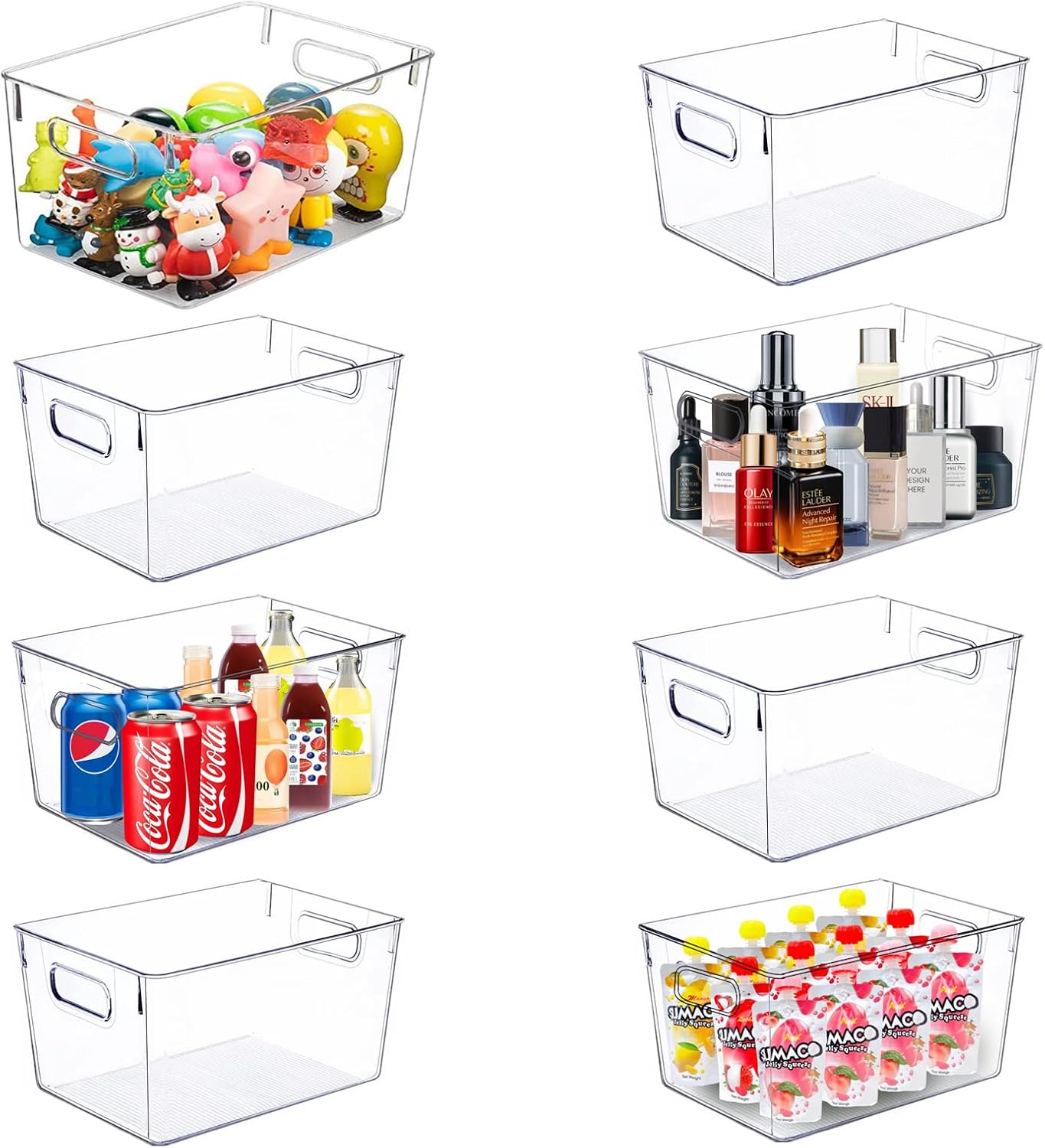 Set of 8 Clear Plastic Storage Bins for Kitchen Organization