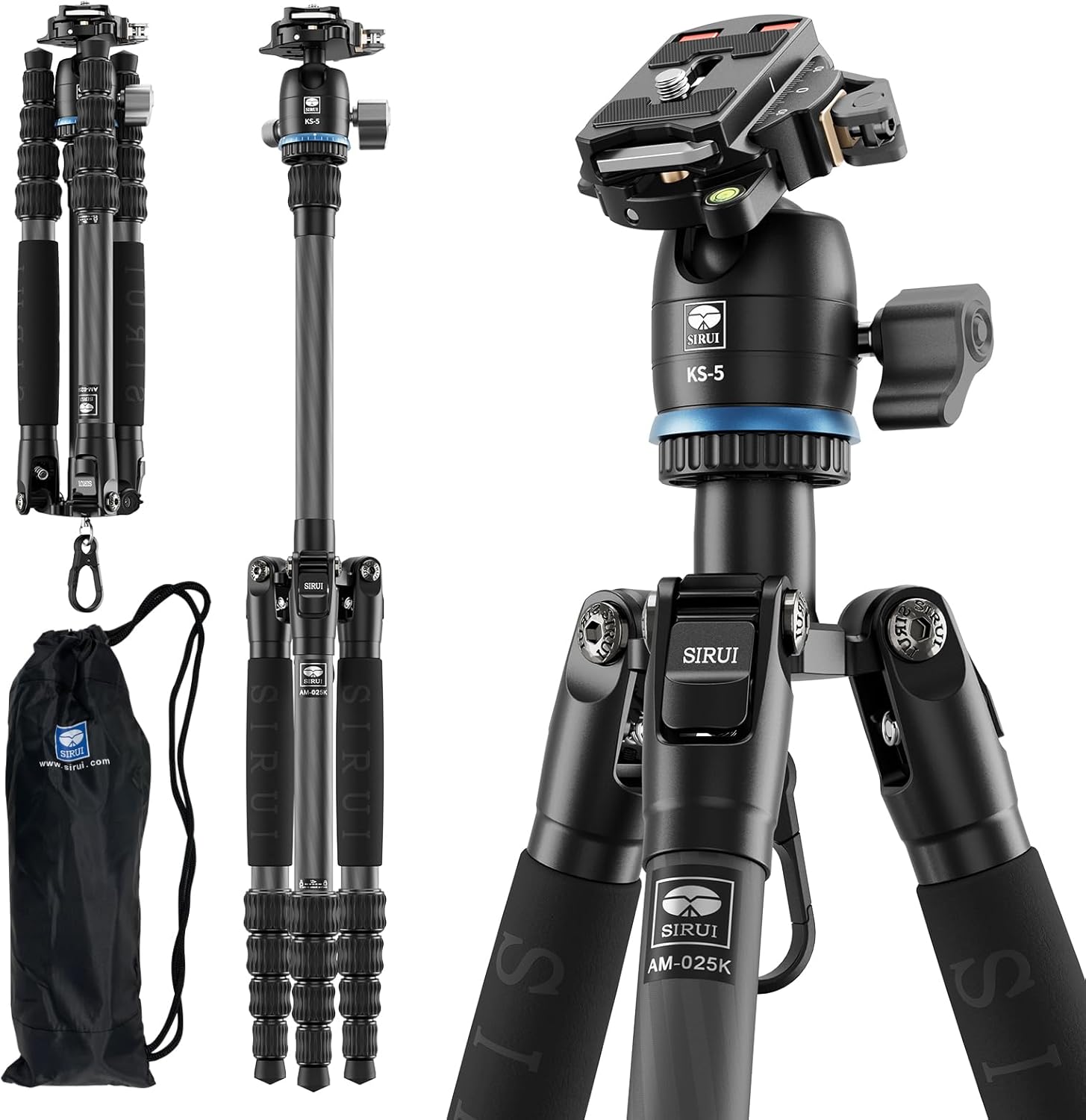 SIRUI Carbon Fiber Travel Tripod - Lightweight 55.1in Compact Design