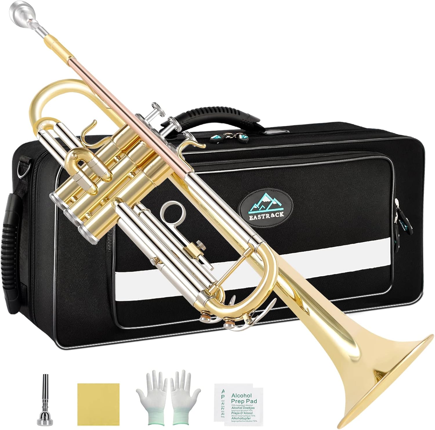 EASTROCK Bb Trumpet Set with Case, Mouthpiece, and Cleaning Kit