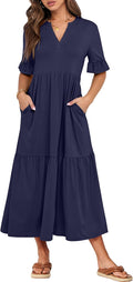 ANRABESS Women's Ruffle Sleeve V Neck Tiered Maxi Dress - Flowy