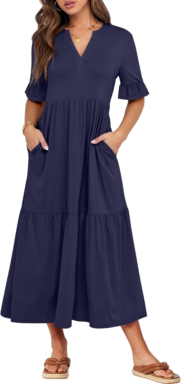 ANRABESS Women's Casual Summer Ruffle Short Sleeve Maxi Dress