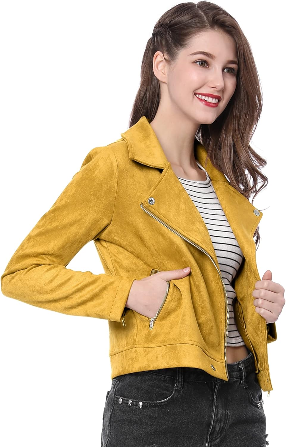 Chic Faux Suede Biker Moto Jacket for Women by Allegra K