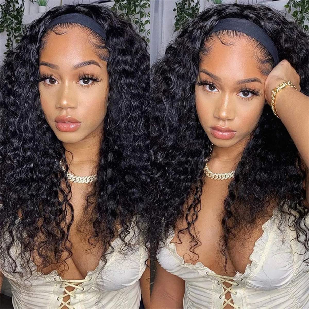 ISEE Headband Human Hair Wigs for Black Women - 24Inch Style