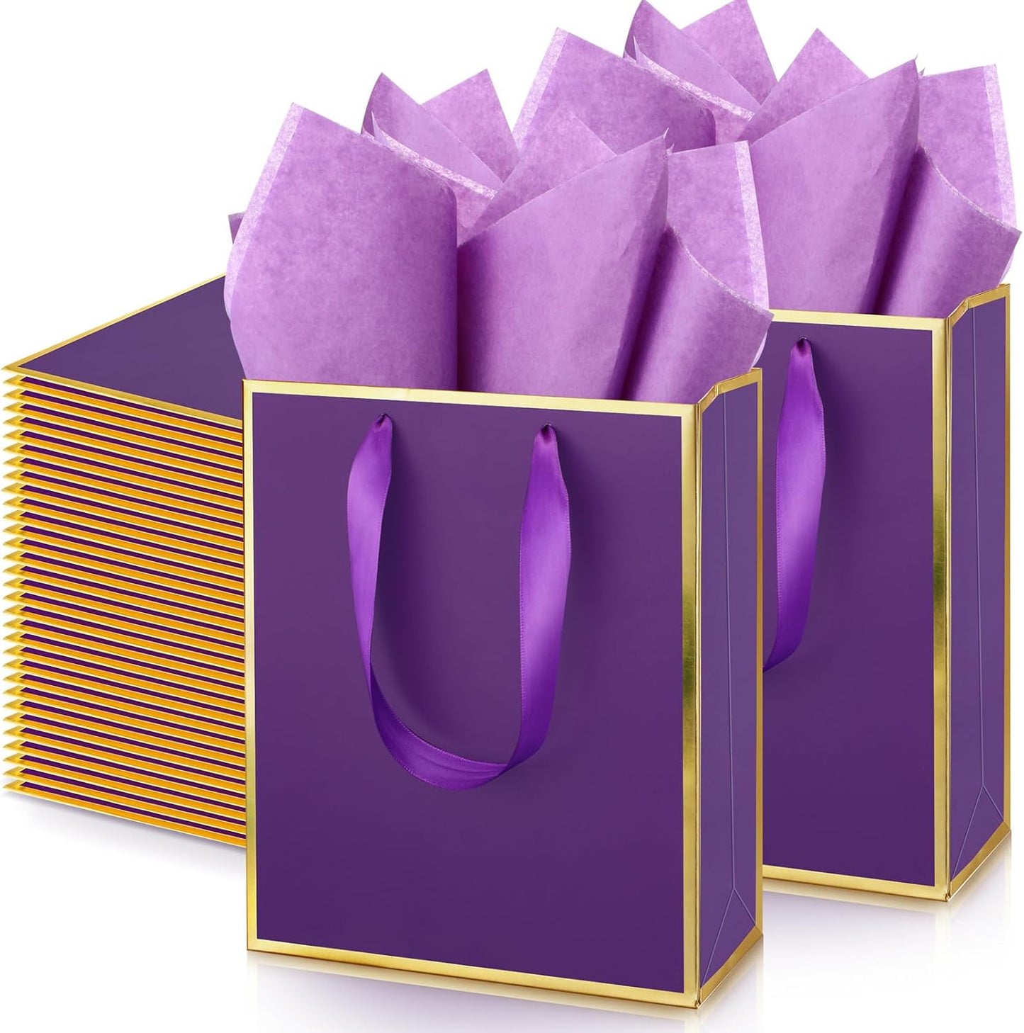 Yeaqee 50 Pack Metallic Gift Bags with Tissue Paper for Events