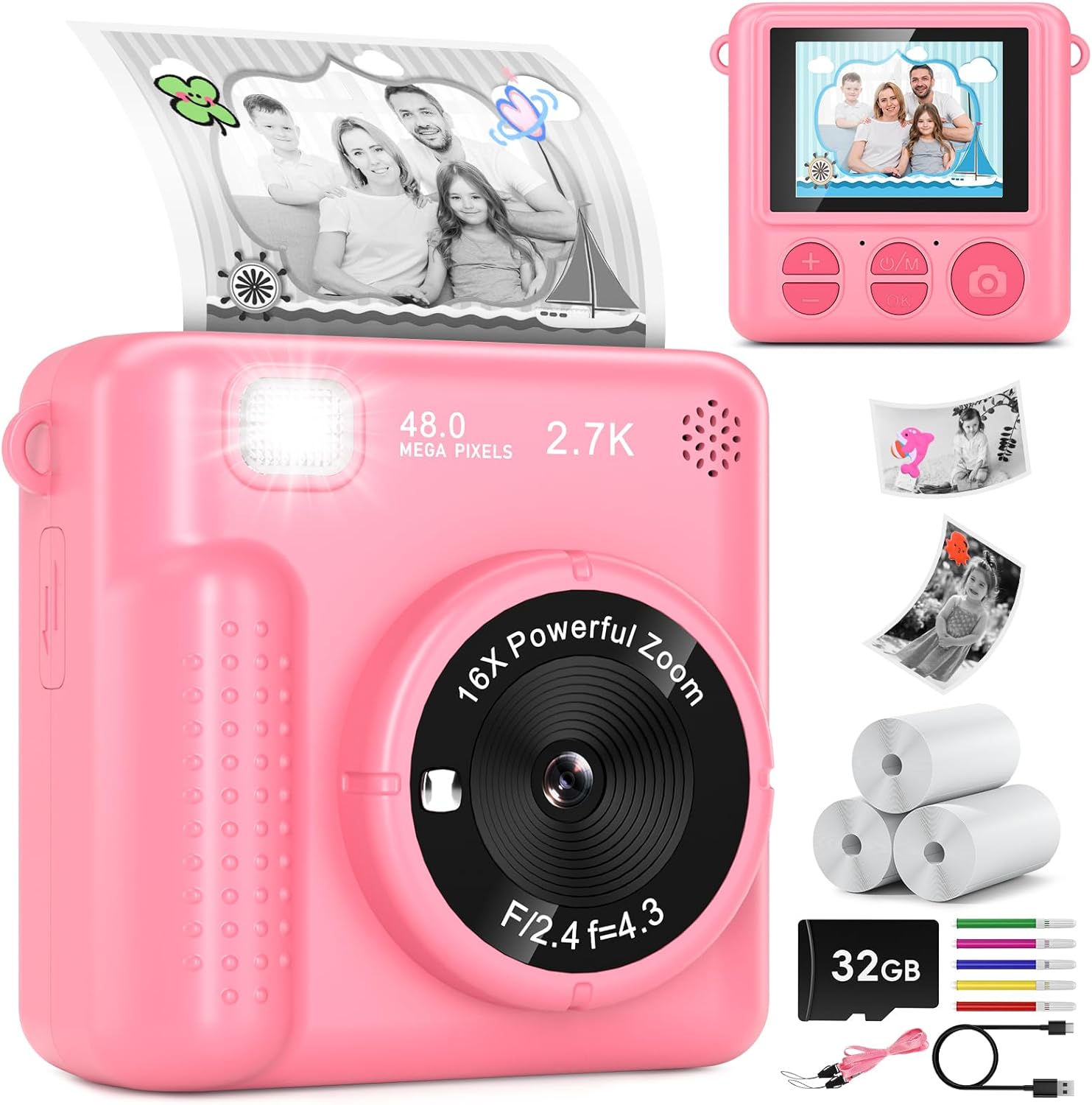 Instant Print Kids Camera - Capture Memories in Pink!