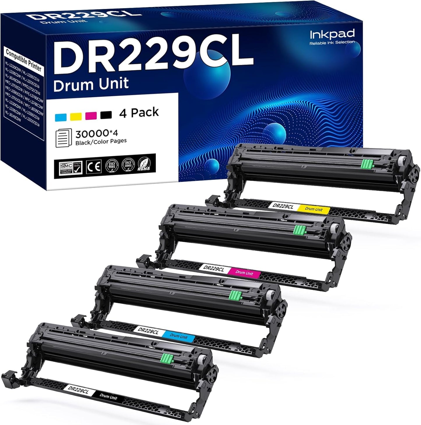 DR229CL Drum Unit Replacement for Brother Printers - 4 Pack