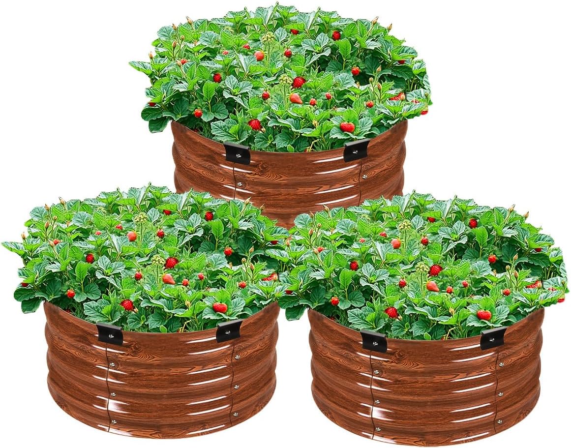 VEVOR 3 Pcs 2x2x1ft Round Galvanized Raised Garden Bed Kit