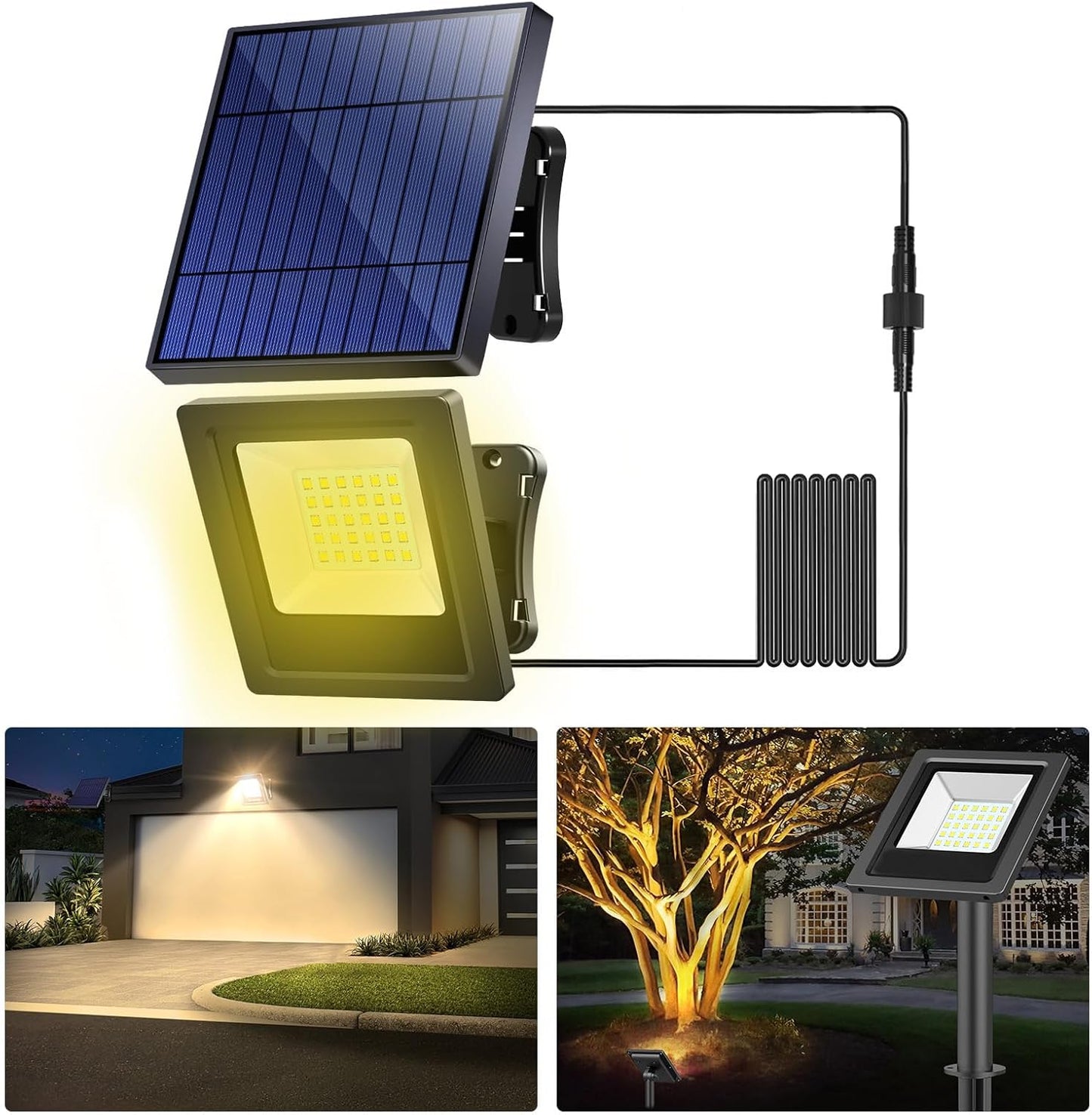 Solar Lights Outdoor Flood Dusk to Dawn 4400mAh Warm White