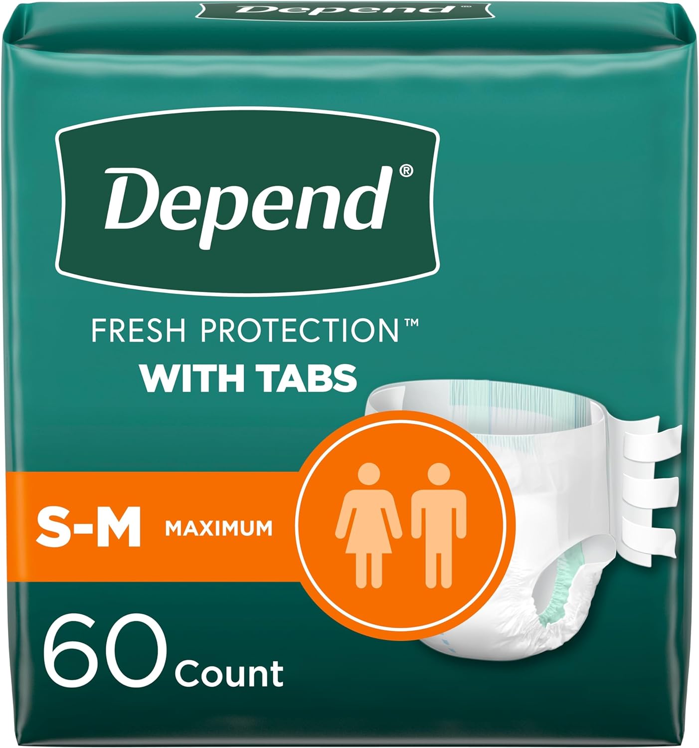 Depend Incontinence Tabs - Small/Medium, 170 lbs - 60 Count
