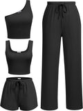 Ekouaer Womens 4 Piece Lounge Sets Ribbed Knit - Comfortable Everyday