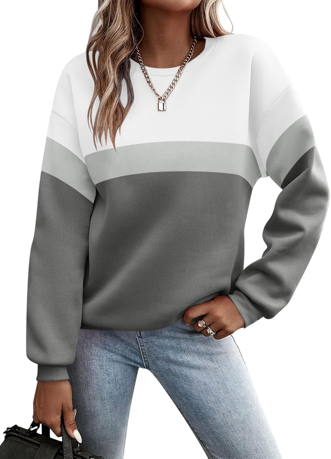 TICTICMIMI Women's Long Sleeve Casual Color Block Sweatshirts