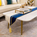 Decorative Navy Blue White Gold Velvet Table Runner 12 x 108 in