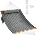 Double Quilted Fabric Hammock with Hardwood Spreader Bars - Large 2