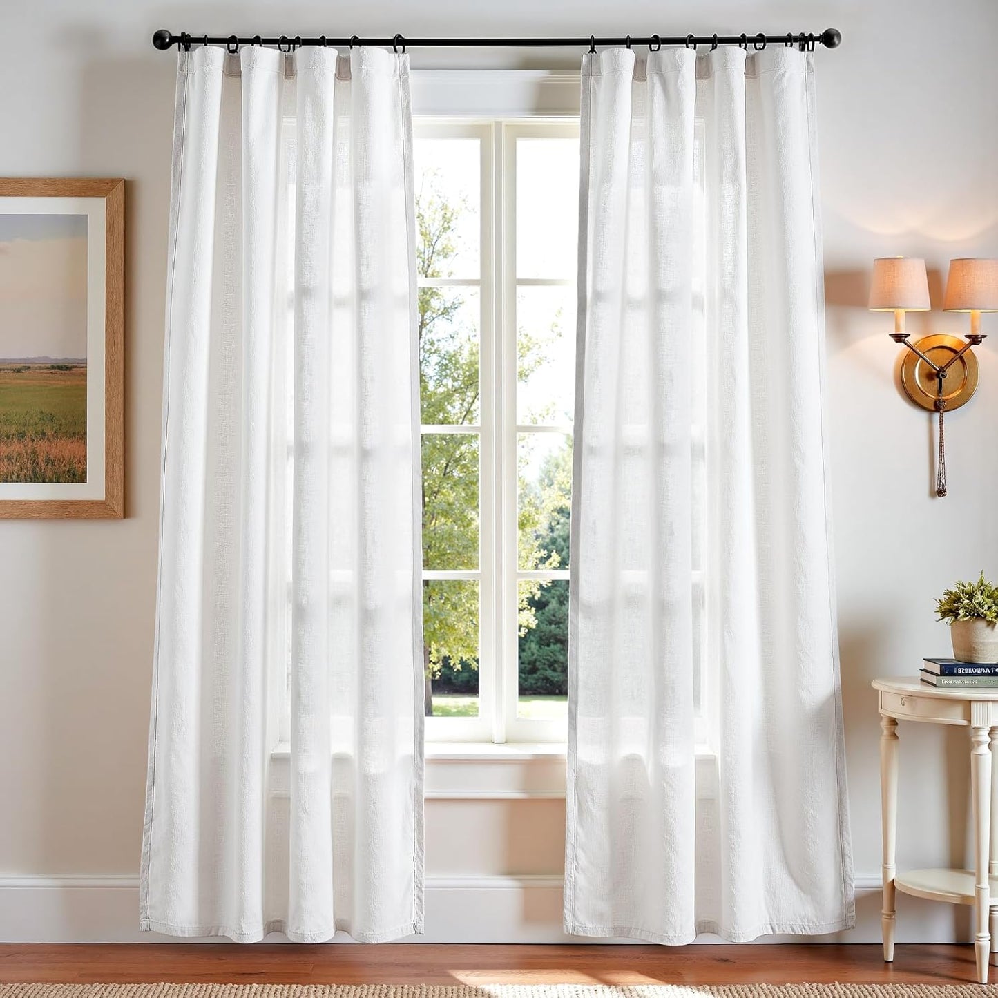 Linen Blend Curtains for Bedroom Living Room - 84 inch Panels