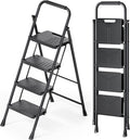 KINGRACK Folding 4 Step Ladder - Sturdy Portable Steel Step Stool