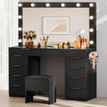 46ft Glass Top Vanity Desk with 10 Drawers and LED Mirror - Stylish