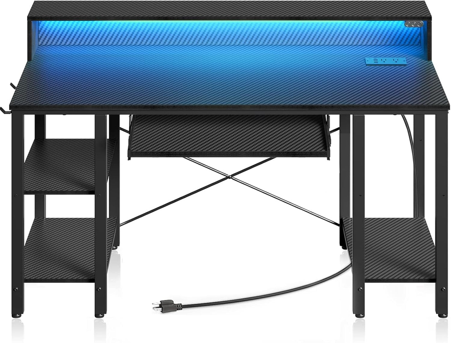 Rolanstar Computer Desk with LED Lights & Power Outlets for Gaming