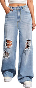 BestGirl Women's Baggy Wide Leg Jeans - Comfortable High Waist