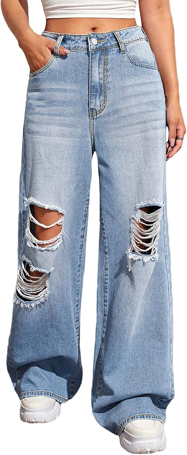 BestGirl Women's Baggy Jeans: Stretchy High Waisted Wide Leg