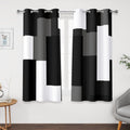 Black Grey Short Blackout Curtains 42Wx45L - Patterned Room Darkening
