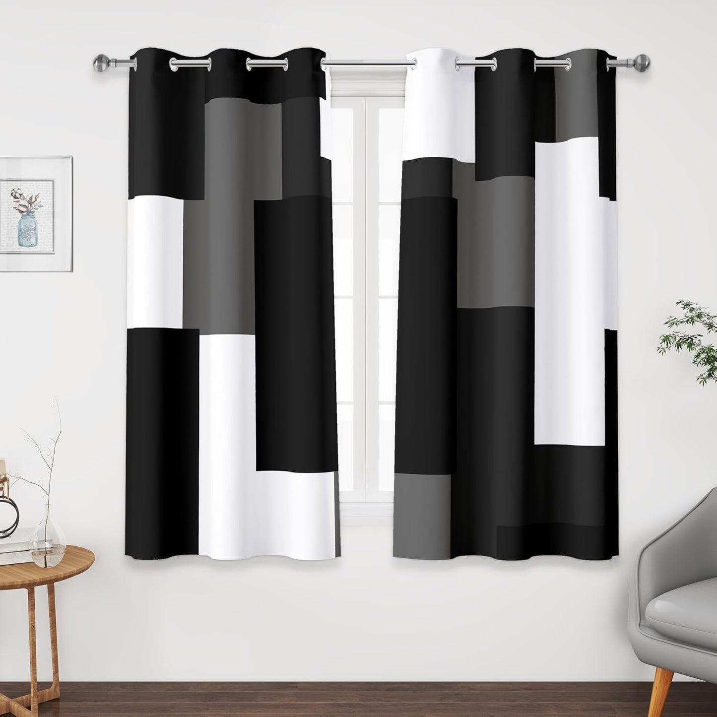Black Grey Short Blackout Curtains for Modern Home Decor