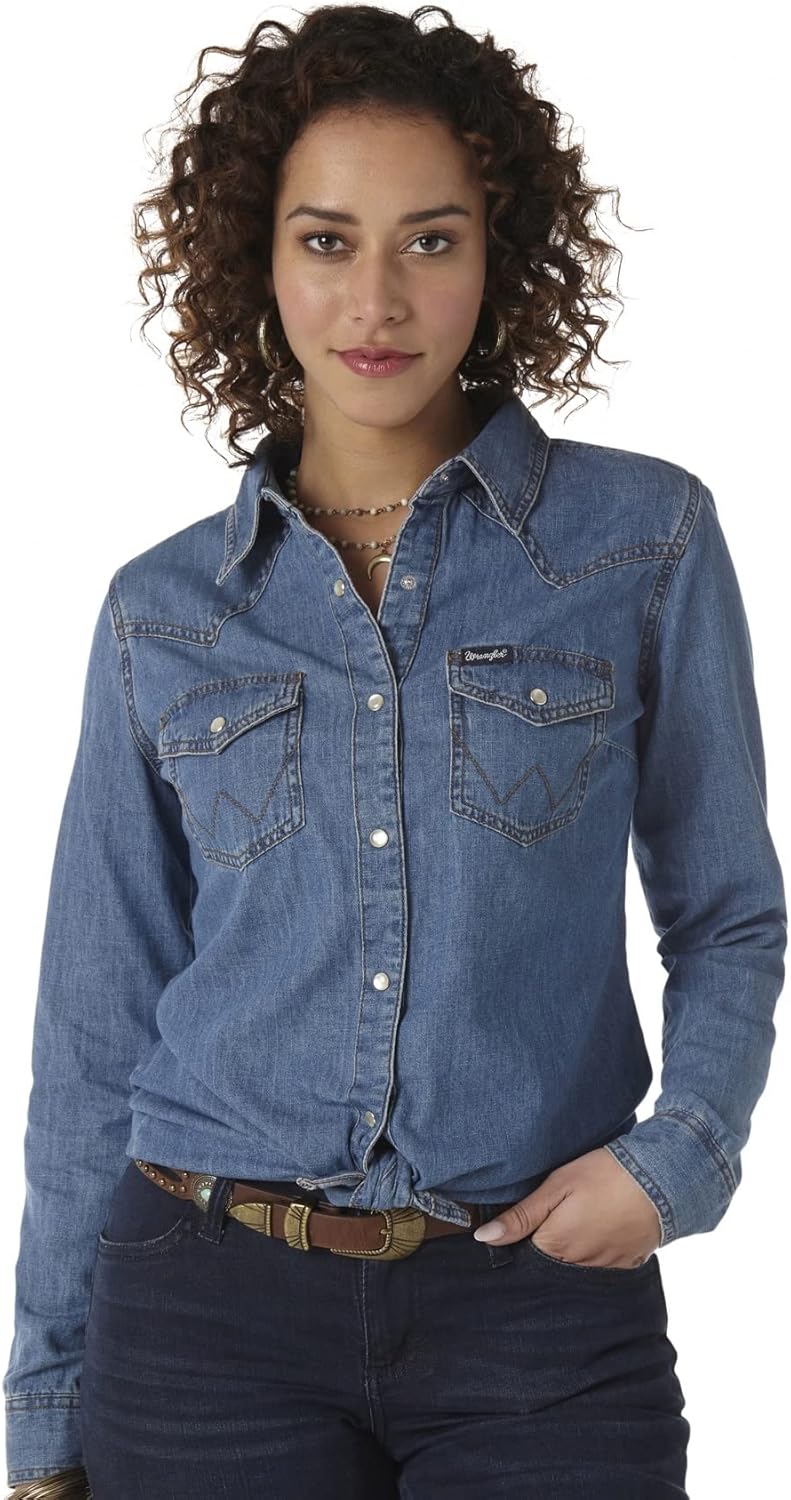 Wrangler Women's Denim Snap Shirt for Stylish Western Wear