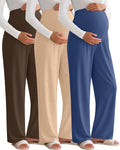 3 Pack Women's Maternity Pants Over The Belly Wide Leg - Loose Fit