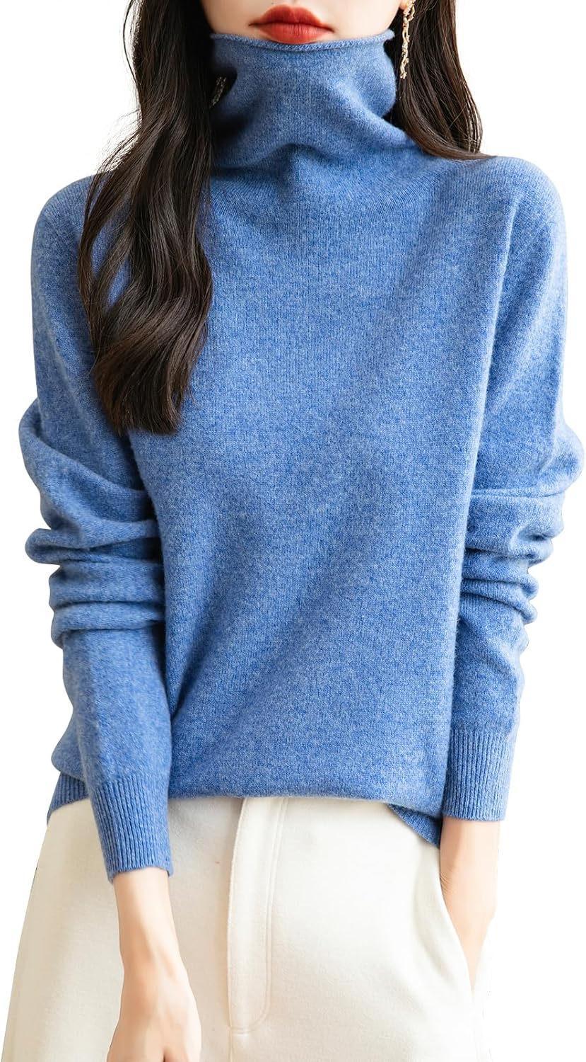 Women's 100% Merino Wool Seamless Turtleneck Sweater for Comfort