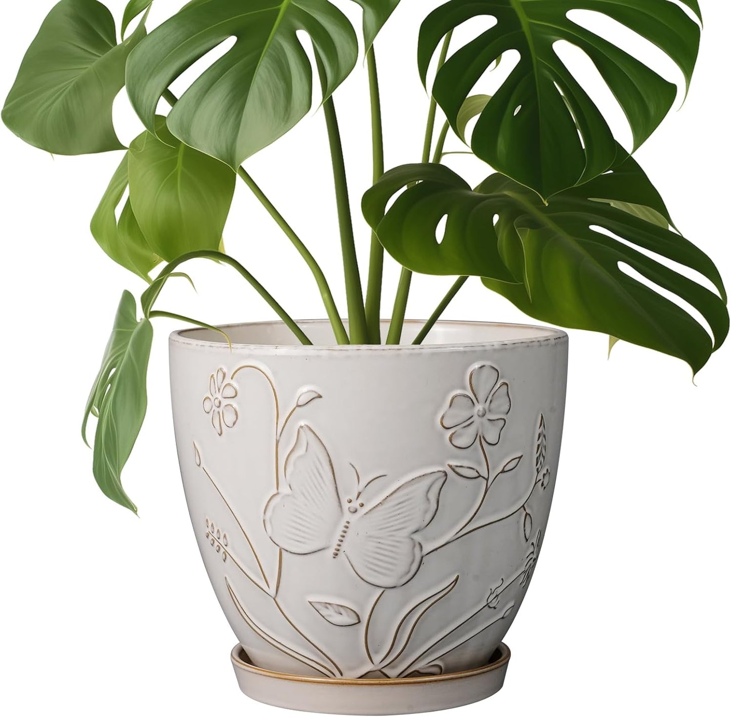 8 Inch Ceramic Pots for Plants with Drainage Hole and Saucer
