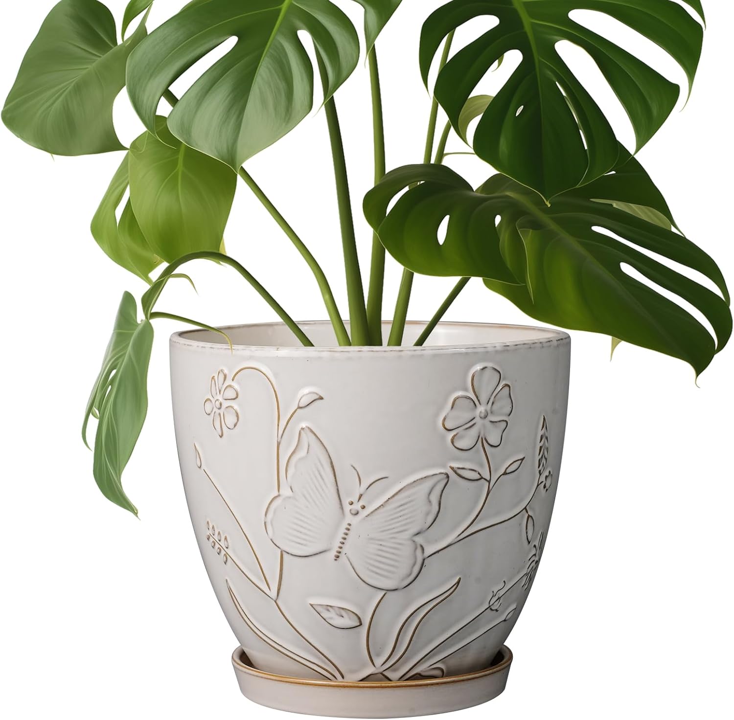 8 Inch Ceramic Pots for Plants with Drainage Hole and Saucer