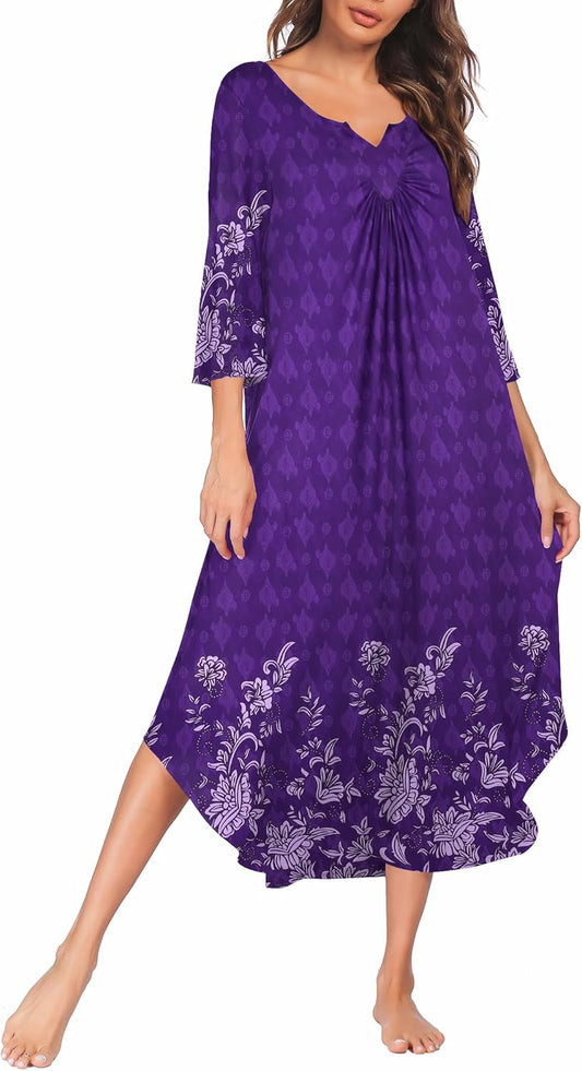 Ekouaer Long Nightgown for Women with 3/4 Sleeves and Comfort