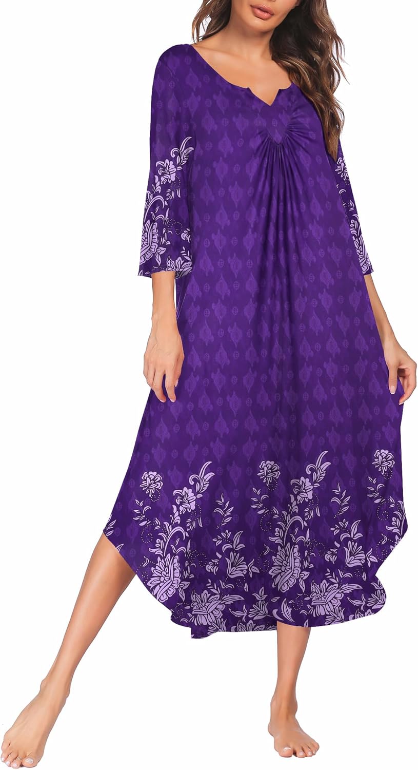 Ekouaer Long Nightgown for Women with 3/4 Sleeves and Comfort