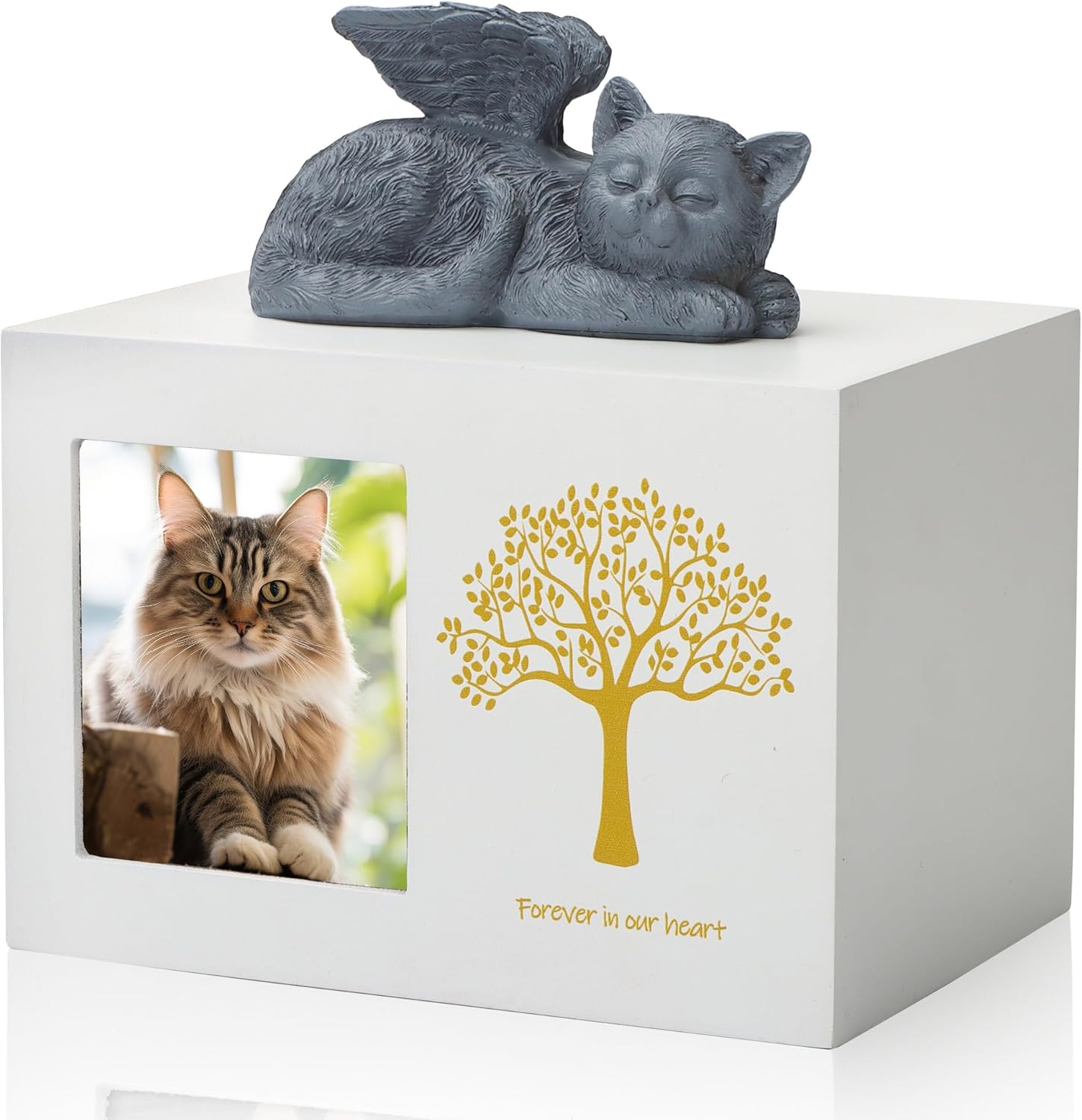 Cat Urns for Ashes with Tree Pattern and Photo Frame Keepsake