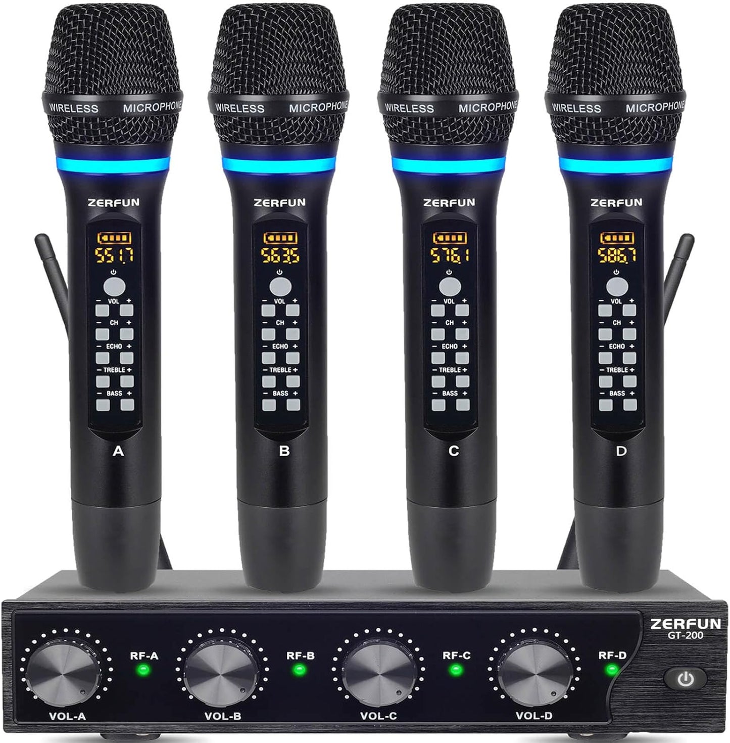 4 Channel Rechargeable Wireless Microphone System for Karaoke
