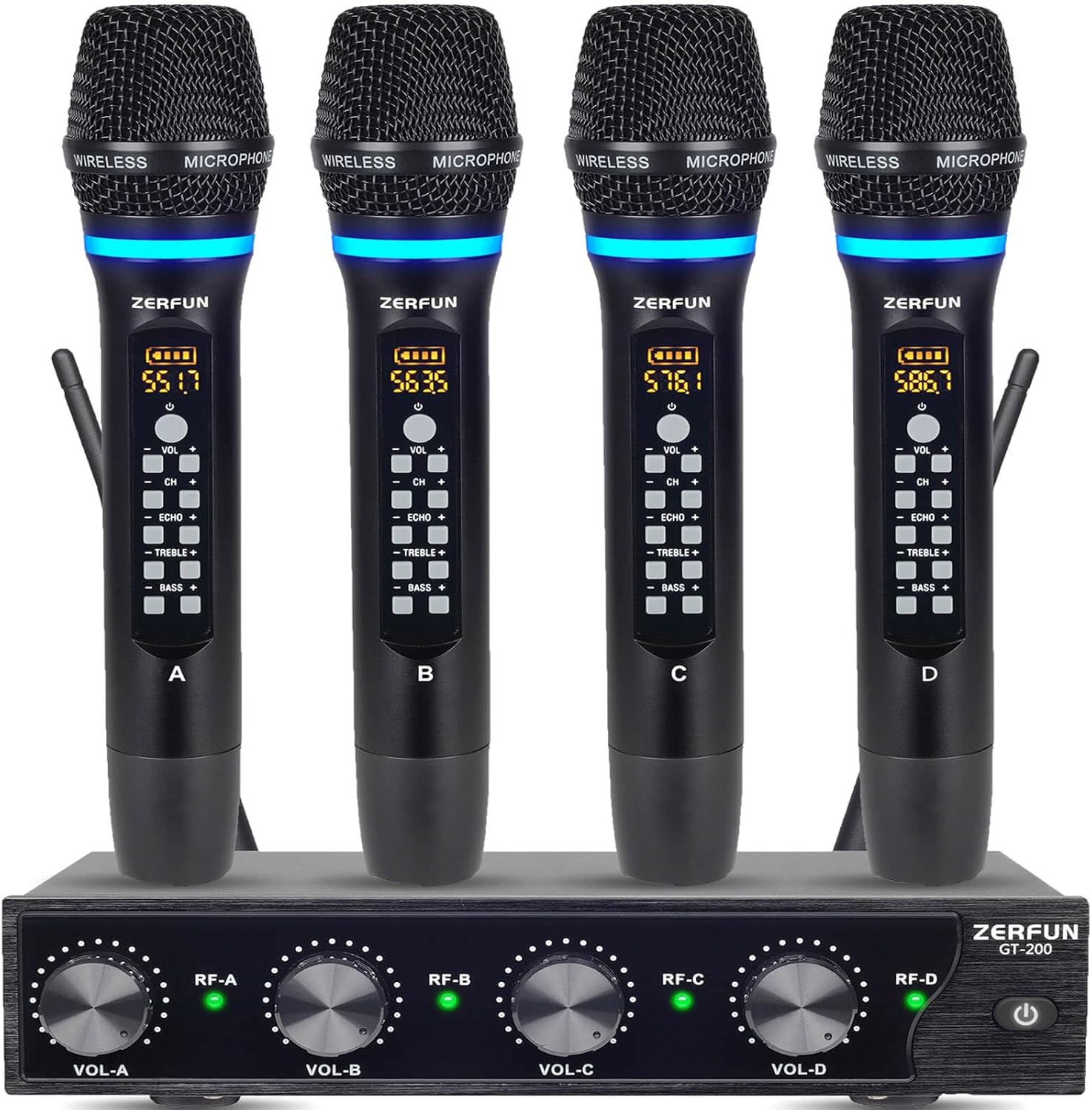 4 Channel Rechargeable Wireless Microphone System for Karaoke
