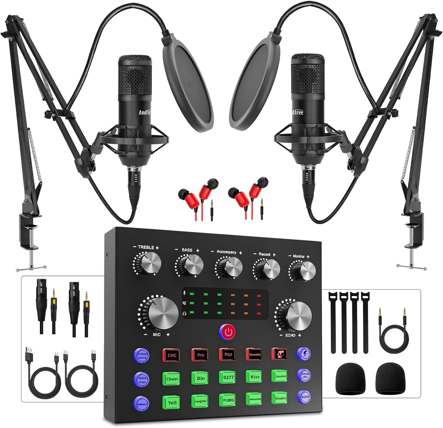Podcast Equipment Bundle for 2 with Audio Interface and Mixer