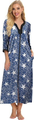 Bloggerlove House Dresses Zip Up Robe - Soft Cotton Calf-Length