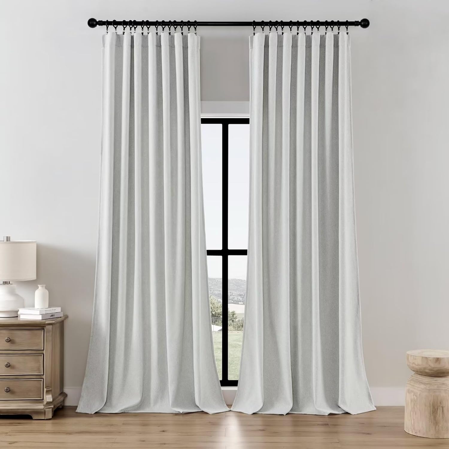 Joydeco Faux Linen Curtains 96 Inch Light Filtering Drapes Set