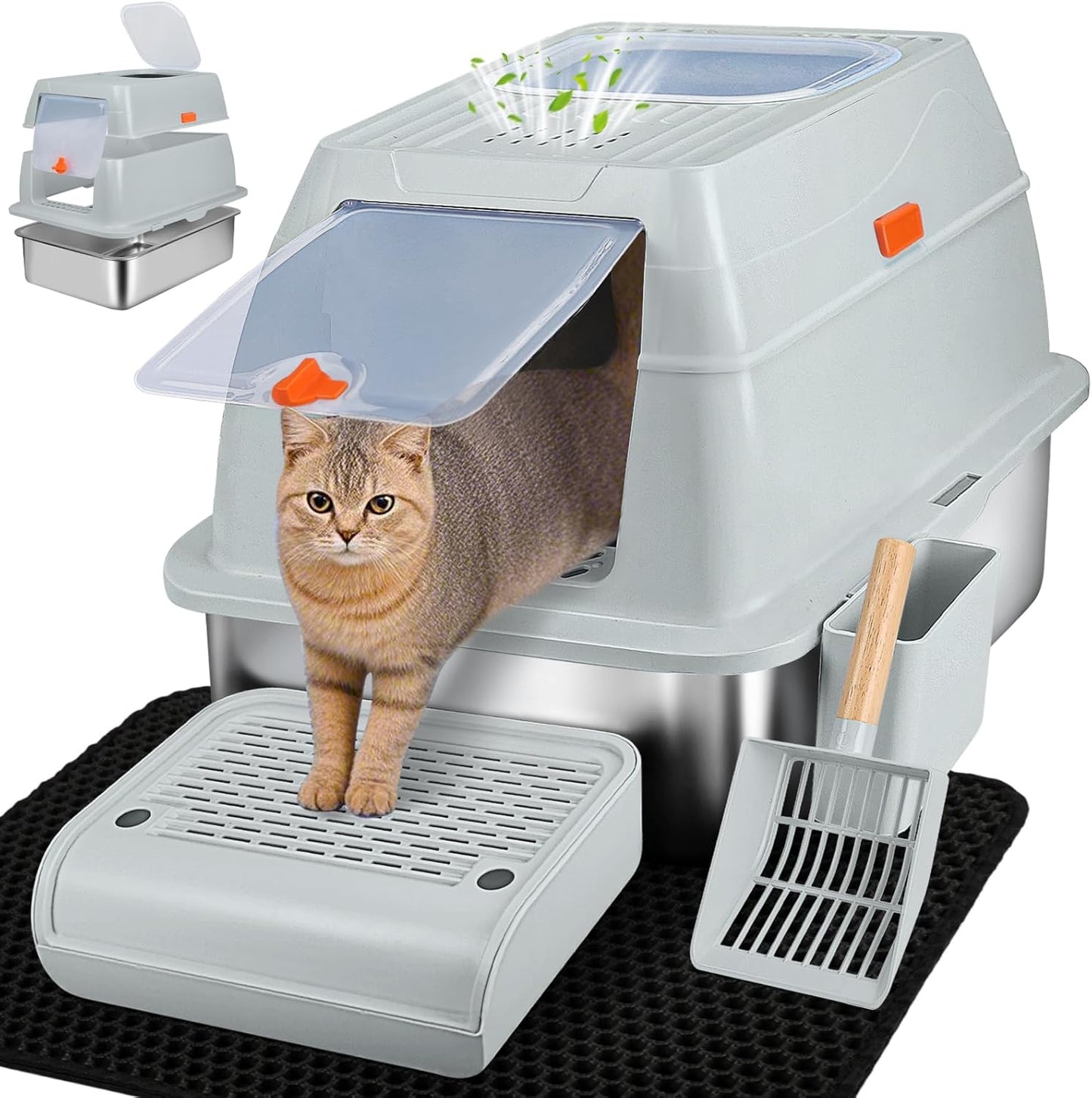 Vivifying Stainless Steel Litter Box for Big Cats with Lid
