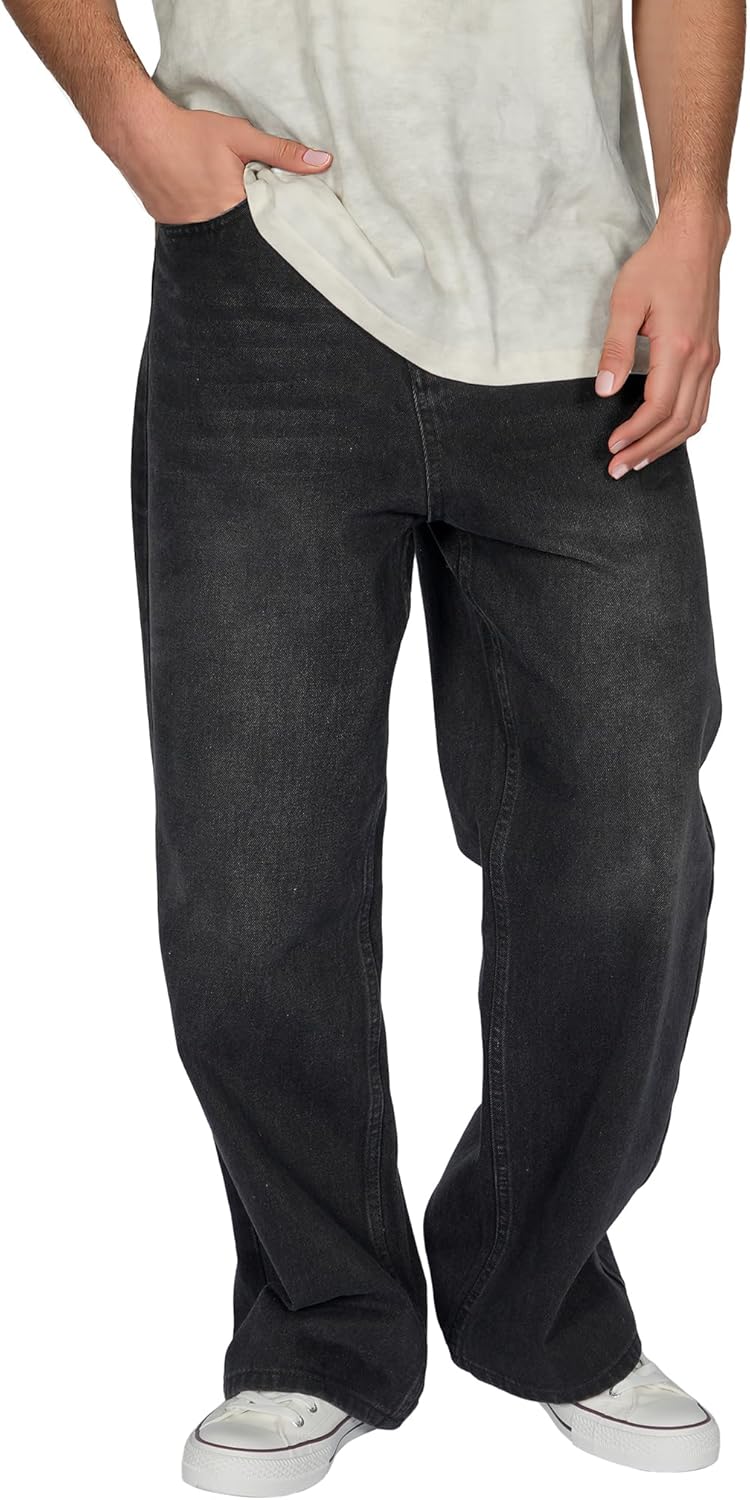 Plaid&Plain Men's Hip Hop Baggy Jeans for Casual Style