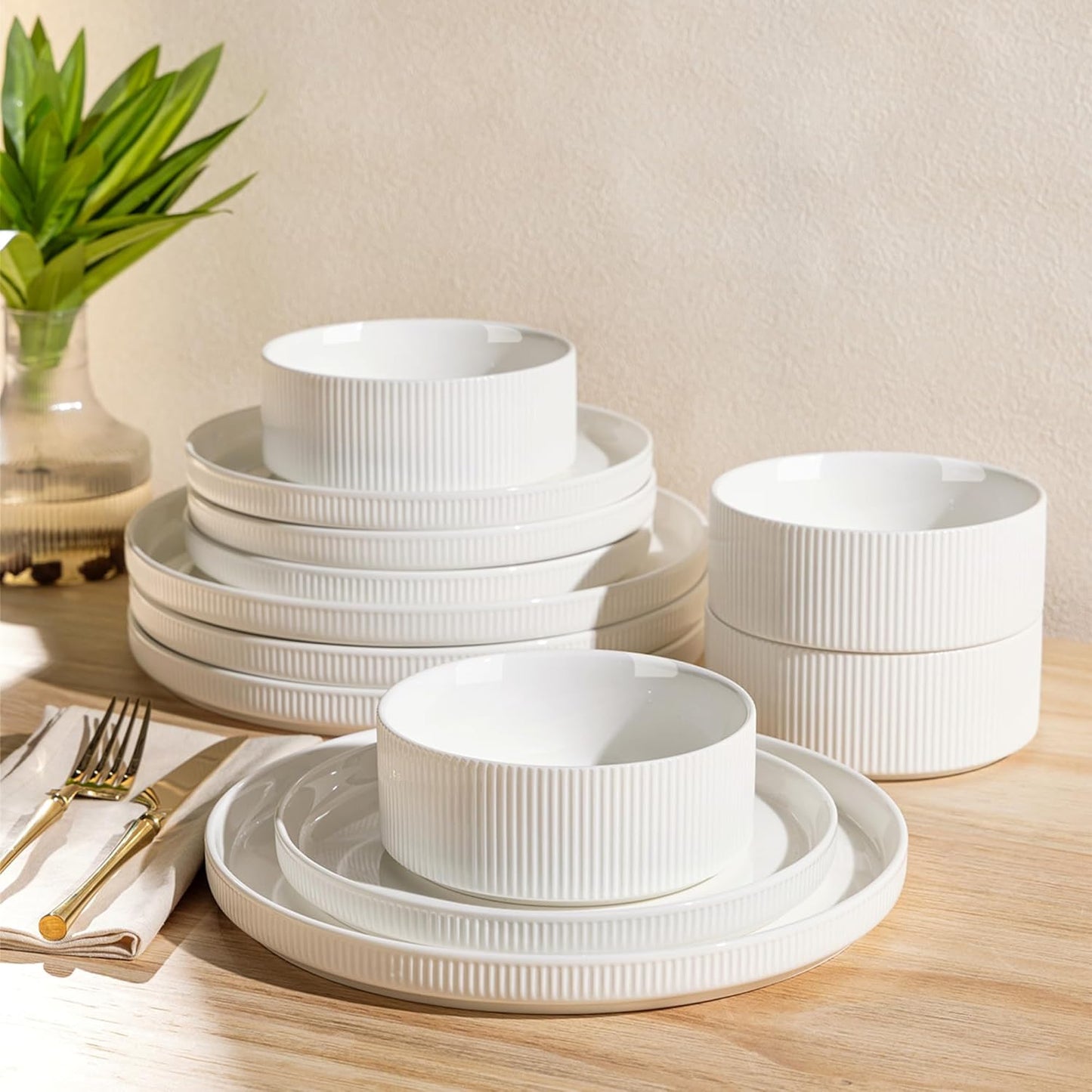 TheTerra Ceramic Dinnerware Set for 4, 12 Pieces Porcelain