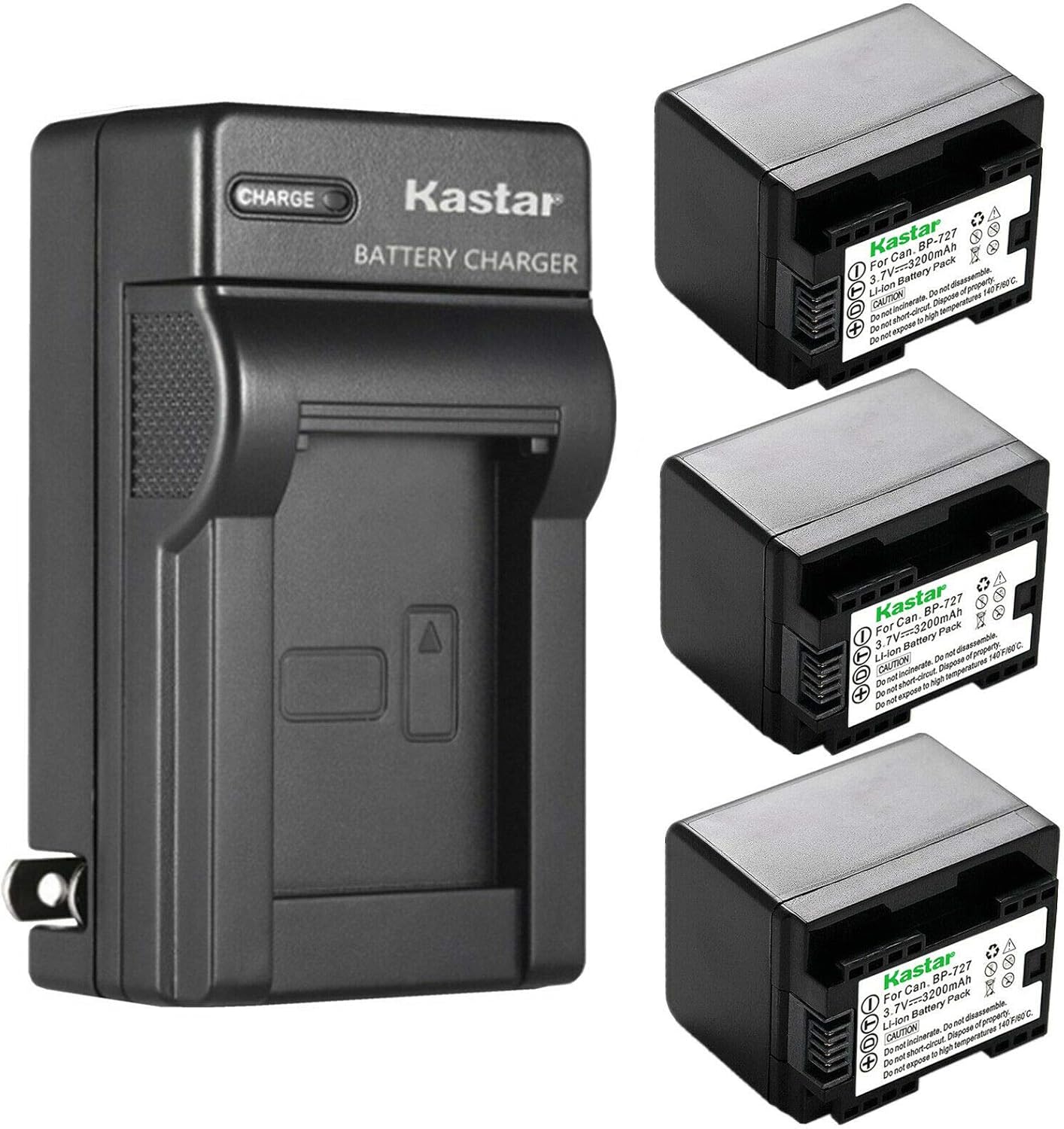 Kastar 3-Pack BP-727 Battery and Charger for Canon Cameras
