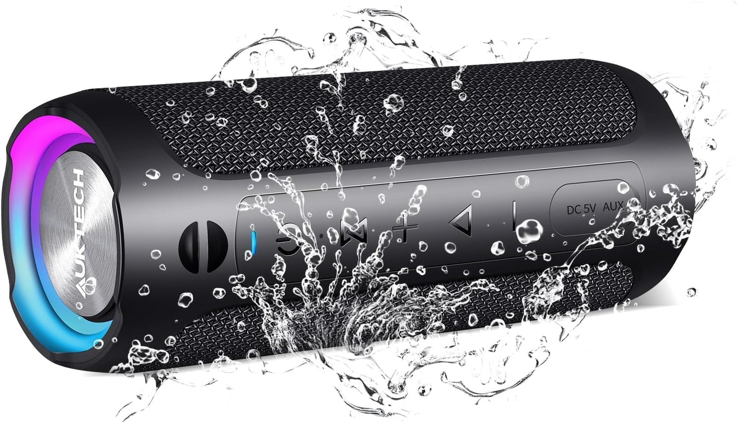 Wireless Waterproof Speaker: 30W Power, 24H Playtime, LED, BT 5.3 - AUKTECH