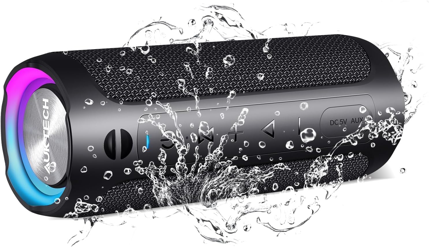 Wireless Waterproof Speaker: 30W Power, 24H Playtime, LED, BT 5.3 - AUKTECH