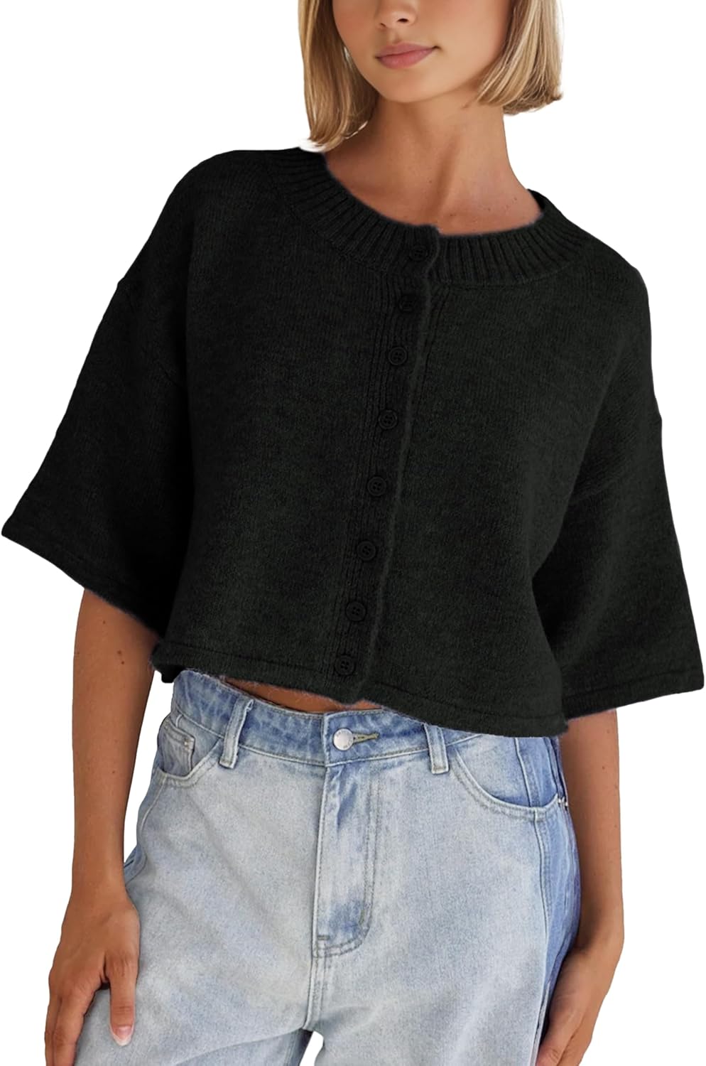 Lightweight Knit Cropped Cardigan for Women by Springrain