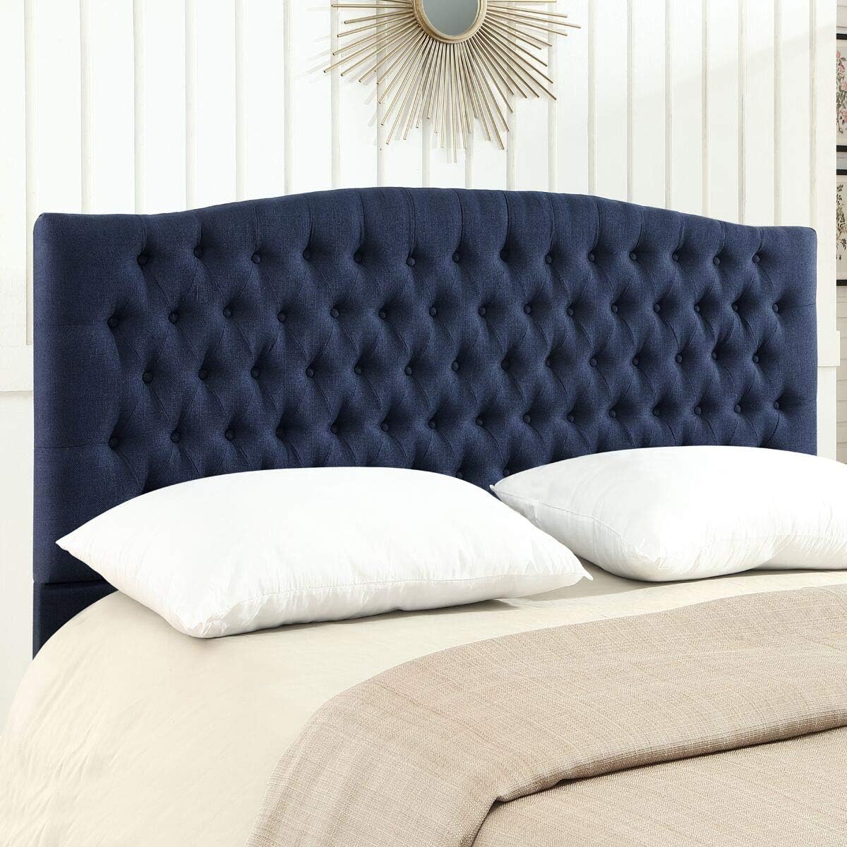 24KF Upholstered Tufted Button Linen Fabric Headboard for King