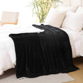 Black Sherpa Fleece Throw Blanket 90x90 - Super Soft Double-Sided